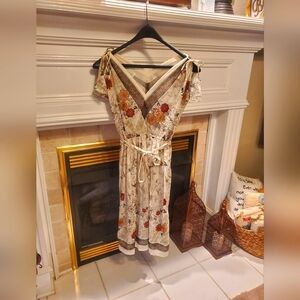 Vintage 70s Patty O'Neal sheer floral boho style mid calf length dress